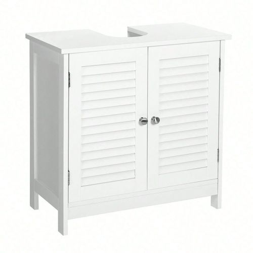 Meuble Sous Vasque, 60 X 30 X 60 Cm, Avec 2 Portes Persiennes, Style Nordique Scandinave, Blanc Mat