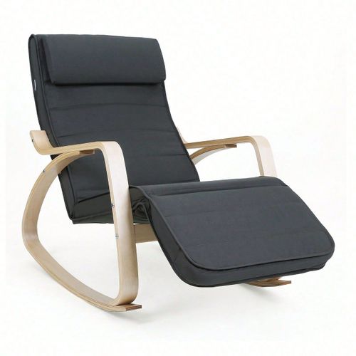 Fauteuil À Bascule Allaitement, En Bois, Chaise Berçante Avec Repose-Pied Réglable, Charge 150 Kg, Gris Foncé
