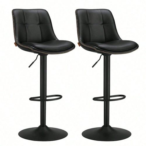 Tabourets De Bar, Lot De 2, Siège Pivotant À Hauteur Réglable, Matelassé, Avec Dossier Et Repose-Pieds, Noir D'encre
