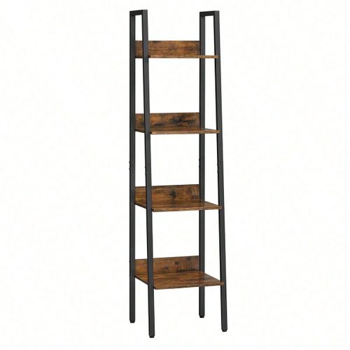 Étagère Échelle, Bibliothèque À 4 Niveaux, Meuble De Rangement Sur Pied, Facile À Assembler, Style Industriel, Marron Rustique Et Noir