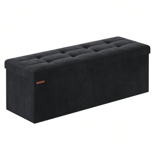 Banc De Rangement, Pouf En Velours, Avec Couvercle, Avec 2 Boîtes, Séparateur Amovible, 38 X 110 X 38 Cm, Noir D'encre