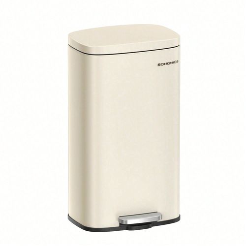 Poubelle Cuisine 30L, Poubelle à pédale, avec couvercle à fermeture en douceur, Seau Intérieur, en acier, Beige Sable