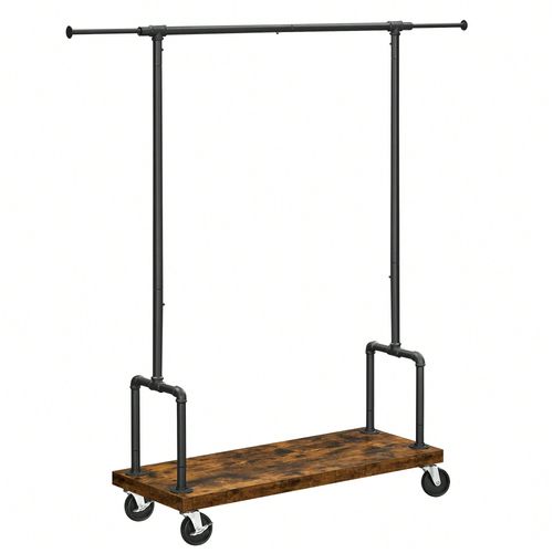 Portant à vêtements, Porte-manteau extensible, Support habits sur roulettes, avec 2 barres, style industriel, Marron Rustique et Noir