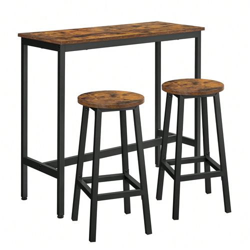 Ensemble De Table Et Tabourets Hauts, Pour Salle À Manger, Style Industriel, Marron Rustique Et Noir