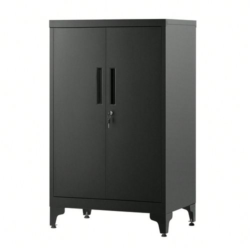 Caisson De Bureau, Placard Polyvalent, Armoire De Bureau À 2 Portes, Verrouillable, Meuble De Rangement En Acier, Pour Bureau, Salon, Noir D'encre