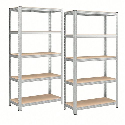 Lot De 2 Rayonnage Étagères Charge Lourde Métallique 180 X 90 X 40 Cm, 5 Niveaux Argent