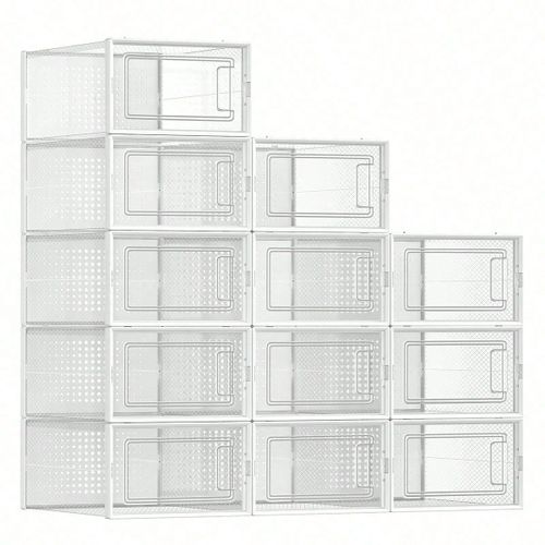 Boîtes à chaussures, Lot de 12, Rangement Chaussures, Pliable, pour pointure jusqu'à 44, Transparent et Blanc