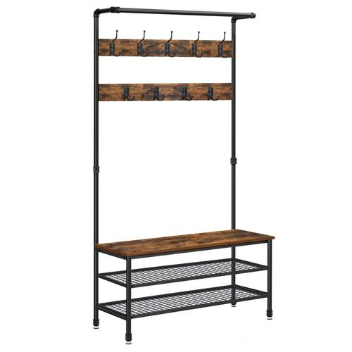Porte-manteaux avec 9 Crochets et Porte-chaussures, 100 X 41.5 X 182 cm, Style Industriel