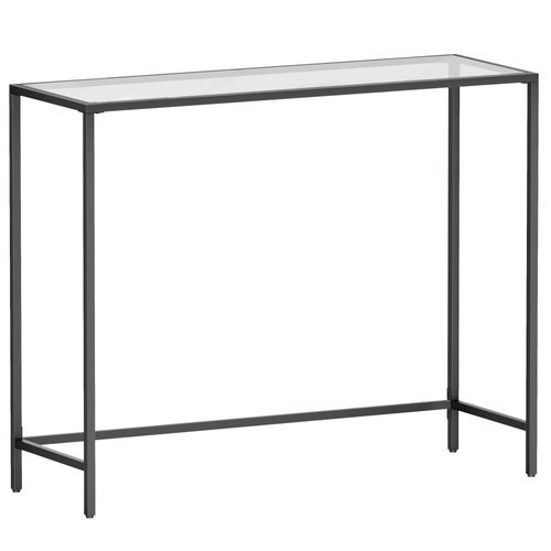 Table Console, Dessus De Table En Verre Trempé, Cadre Métallique, Pieds Réglables, Noir