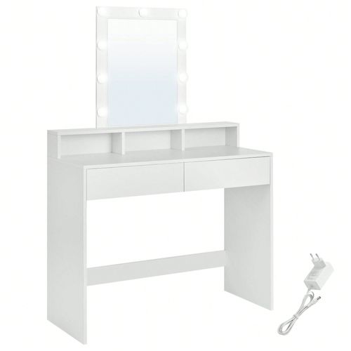 Coiffeuse, Miroir Avec Led À Luminosité Réglable, 2 Tiroirs Et 3 Compartiments, 100 X 40 X 145 Cm (L X P X H), Blanc