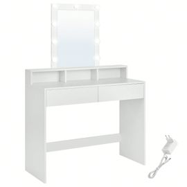 Coiffeuse, Miroir Avec Led À Luminosité Réglable, 2 Tiroirs Et 3 Compartiments, 100 X 40 X 145 Cm (L X P X H), Blanc