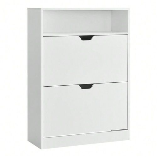 Meuble À Chaussures 2 Portes Battantes,11 À 16 Paires, Pour Petite Entrée, 24 X 80 X 102 Cm, Blanc Nuage