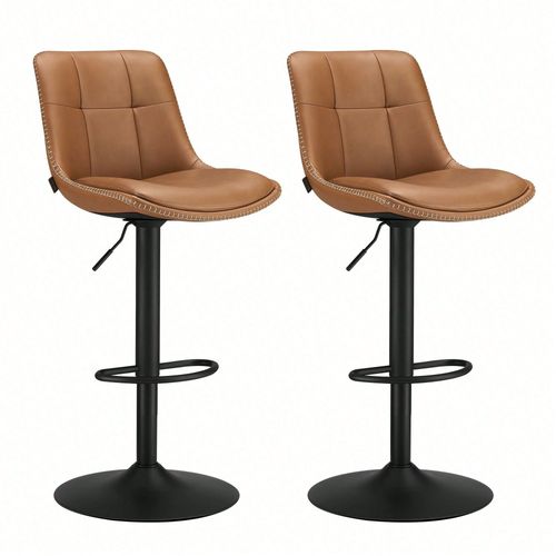 Tabourets De Bar, Lot De 2, Siège Pivotant À Hauteur Réglable, Matelassé, Avec Dossier Et Repose-Pieds, Marron Caramel