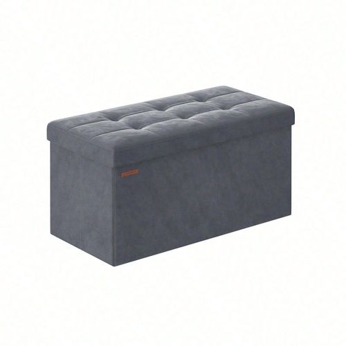 Banc De Rangement, Pouf En Velours, Avec Couvercle, Avec 2 Boîtes, 38 X 76 X 38 Cm, Gris Ardoise