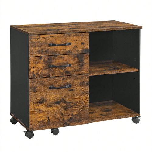 Caisson 3 Tiroirs, Avec Compartiments Ouverts, Style Industriel