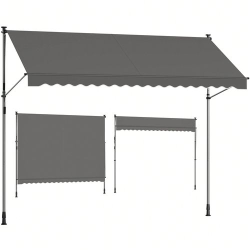 Store Banne Rétractable, Store Manuel, Réglable En Hauteur, Avec Manivelle Pour Balcon, Jardin, Terrasse, 350 X 120 Cm, Gris Anthracite