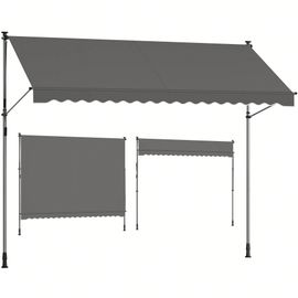Store Banne Rétractable, Store Manuel, Réglable En Hauteur, Avec Manivelle Pour Balcon, Jardin, Terrasse, 350 X 120 Cm, Gris Anthracite