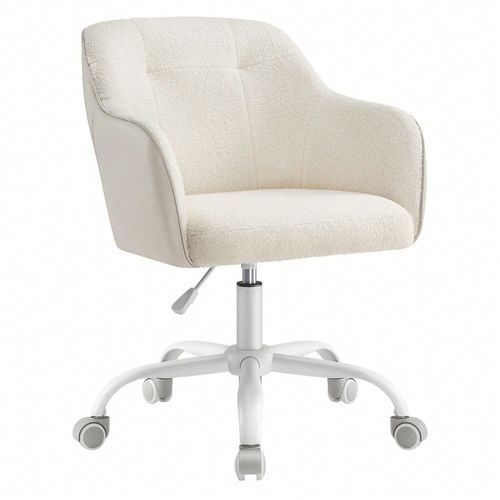 Chaise De Bureau, Fauteuil Ergonomique, Siège Pivotant, Réglable En Hauteur, Capacité 110 Kg, Tissu Peluche Respirant Et Pu, Beige Cappuccino
