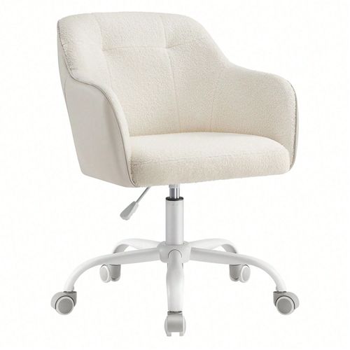 Chaise De Bureau, Fauteuil Ergonomique, Siège Pivotant, Réglable En Hauteur, Capacité 110 Kg, Tissu Peluche Respirant Et Pu, Beige Cappuccino