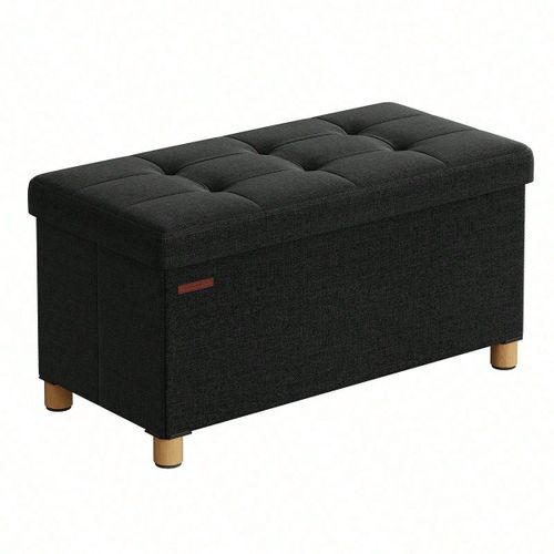 Pouf, Coffre De Rangement, Tabouret Avec Repose-Pieds, Pliable, Banc Avec Rangement, 38 X 76 X 40 Cm, Noir