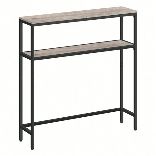 Console Pour Couloir, Table De Salon Fine À 2 Niveaux, 20 X 100 X 80 Cm, Table D'appoint Avec 2 Étagères, Grège Chiné Et Noir D'encre