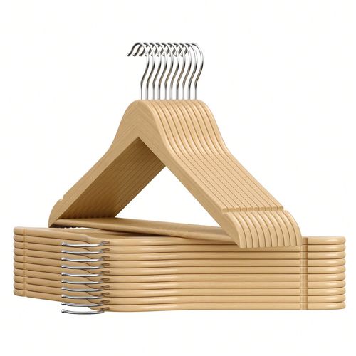 Cintres en bois, Lot de 20, Fins, avec encoches, Porte-pantalons, Crochet Pivotant à 360°, Bois de bouleau, pour haut à bretelles, Veste, Naturel