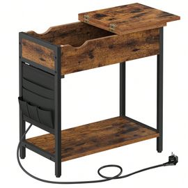 Bout De Canapé, Dessus Rabattable, Pochette En Tissu, Marron Rustique Et Noir