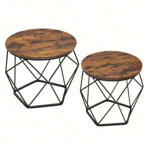 Tables Basses, Lot De 2, Bouts De Canapé, Marron Rustique Et Noir