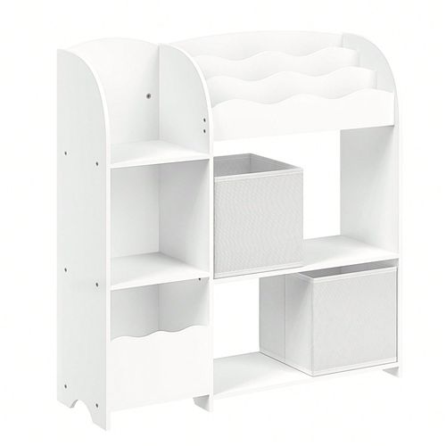 Étagère De Rangement Pour Enfants, Pour Livres Et Jouets, Organisateur Avec 2 Boîtes De Rangement, Blanc Nuage