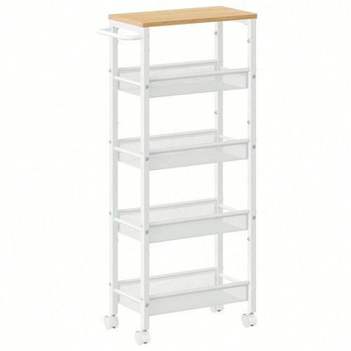 Desserte 5 Niveaux, Avec Roulettes, Pour Les Espaces Vides De 24 Cm Ou Plus, Beige Chêne Et Blanc