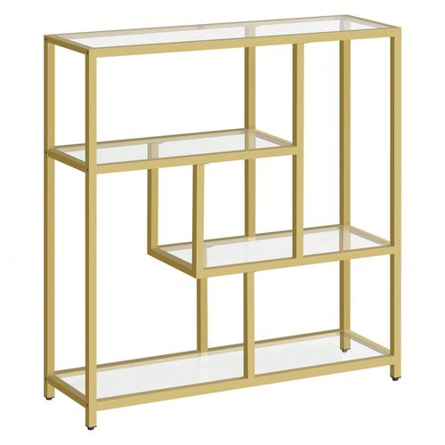 Bibliothèque, Étagère 4 Niveaux, 30 X 100 X 103 Cm, Transparent Et Doré Clair