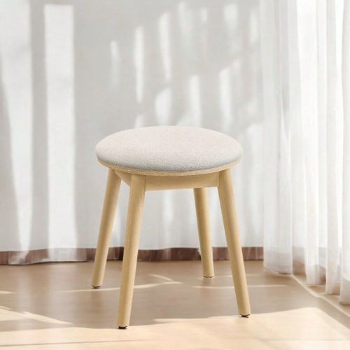 Tabouret De Coiffeuse, Pieds Antidérapants, Blanc Crème Et Beige Chêne