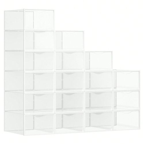 Boîtes à chaussures, Lot de 18, Transparentes, en plastique, avec porte, Empilables, 33,2 x 23 x 14,5 cm, Transparent et Blanc