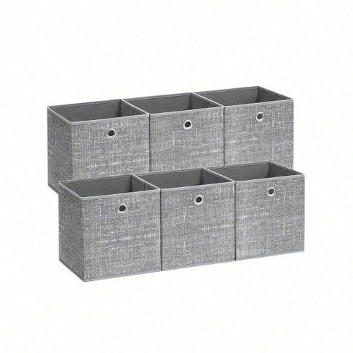 Boîtes de rangement, Lot de 6, Coffres de rangement en tissu Non-Tissé avec poignée, 33 x 33 x 33 cm, Cubes, Pliables, Rangement de vêtements, Gris
