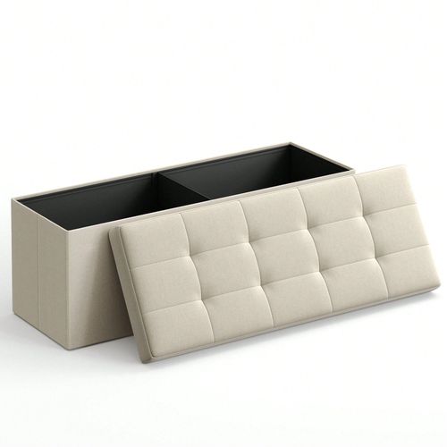 Banc De Rangement Pliable De 110 Cm, Coffre De Rangement, Tabouret Repose-Pieds, Pouf De Chambre, Beige