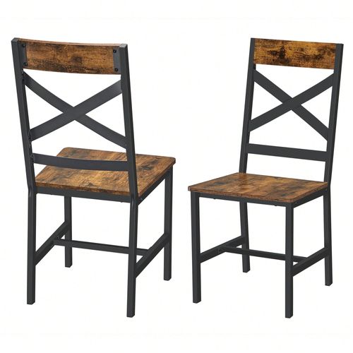 Chaises De Salle À Manger, Lot De 2, Sièges De Cuisine, Cadre En Acier, Ergonomique, Style Industriel, Marron Rustique Et Noir