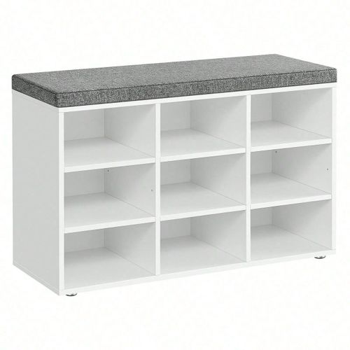 Banc À Chaussures, Étagère À Chaussures Avec Coussin Et 9 Compartiments, 30,3 X 78,5 X 48 Cm, Blanc Classique