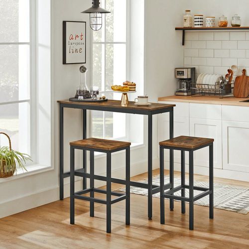 Ensemble Table De Bar Et Chaises, Cadre En Acier, Style Industriel, Marron Rustique Et Noir