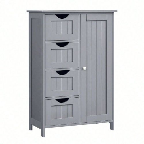 Meuble Salle De Bain Rangement, Avec 4 Tiroirs, Placard Avec Porte, Étagère Réglable, 30 X 55 X 82 Cm, Gris Mystique