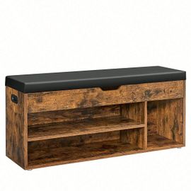 Banc À Chaussures Rembourré, 3 Compartiments, Rangement Caché, Étagères, Capacité De Charge 150 Kg, Marron Rustique