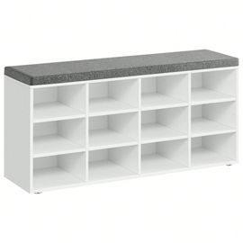 Banc À Chaussures, Étagère À Chaussures Avec Coussin Et 12 Compartiments, 30,3 X 104 X 48 Cm, Blanc Classique