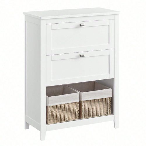 Meuble De Salle De Bain, 2 Tiroirs Avec 1 Séparateur Réglable, 2 Paniers, Buffet, 30 X 60 X 80 Cm, Blanc Nuage