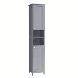 Armoire De Salle De Bain Haute Avec Éclairage, Avec Étagères Réglables, Compartiments Ouverts, Blanc Nuage