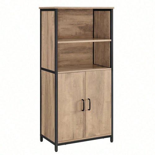 Bibliothèque, 2 Compartiment Ouverts, Cadre En Acier, 60 X 35 X 124,5 Cm, Couleur Chêne Marron Et Noir