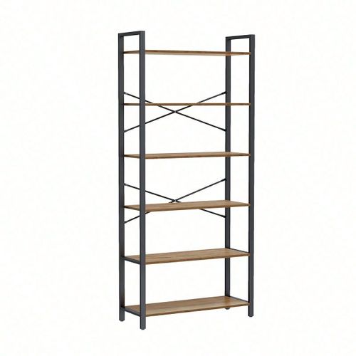 Étagère 6 Niveaux, Bibliothèque, Meuble De Rangement, 30 X 80 X 186 Cm, Style Industriel, Noisette Foncé Et Noir