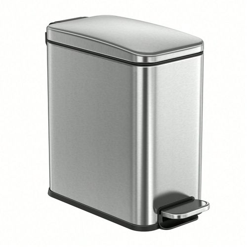 Poubelle de salle de bain 5L, Petit, Couvercle, Compact, Petit Espace, en acier, Fermeture en douceur, Argent