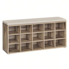 Banc À Chaussures, Assise Rembourrée 15 Compartiments, Étagère Porte-Chaussures, Capacité De Charge 200 Kg, Marron Camel Et Beige Cappuccino