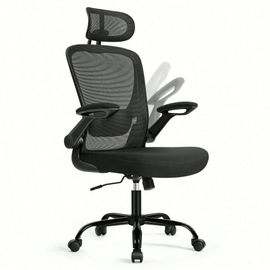 Chaise Bureau Ergonomique En Toile, Assise Large De 53 Cm, Noir D'encre