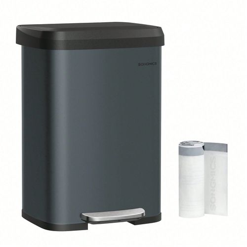 Poubelle de cuisine, 50 L, Poubelle à pédale en métal avec couvercle, Grande et Haute, Gris Anthracite et Noir