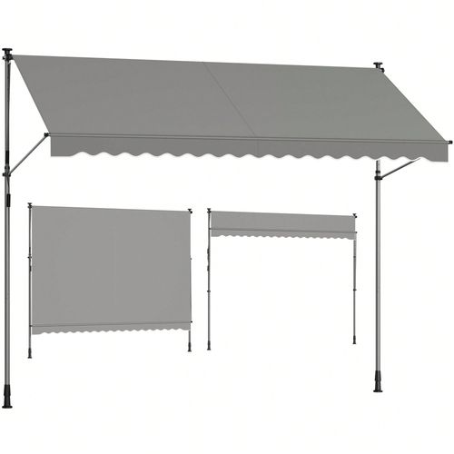 Store Banne Rétractable, Store Manuel, Réglable En Hauteur, Avec Manivelle Pour Balcon, Jardin, Terrasse, 350 X 120 Cm, Gris